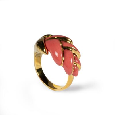 Jewelry Lladró  | Heliconia Metal Ring. Coral. Adjustable