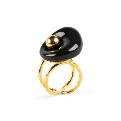 Jewelry Lladró  | Golden Pebbles Ring. Black And Golden Luster