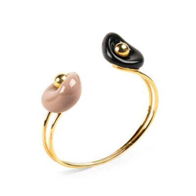 Jewelry Lladró  | Golden Pebbles Cuff. Black, Beige And Golden Luster