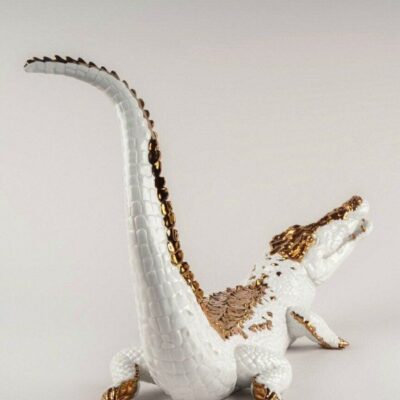 Gifts Lladró  | Crocodile Figurine. White And Copper